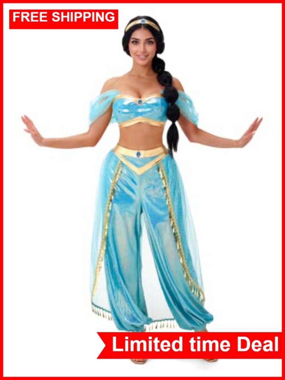 Women's Arabian Princess Halloween Costume 100% Polyester Top Pants Headband